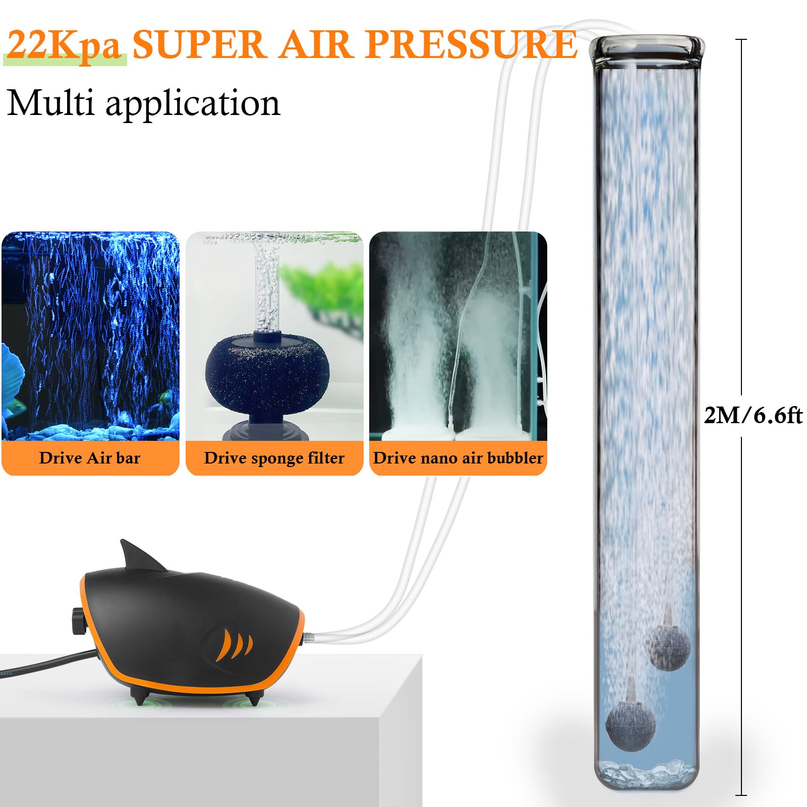 Hitop 110Gph Powerful Aquarium Air Pump: Quiet 2-Outlets Aquarium Aerator, Adjustable Fish Tank Air Pump With Accessories, For 2
